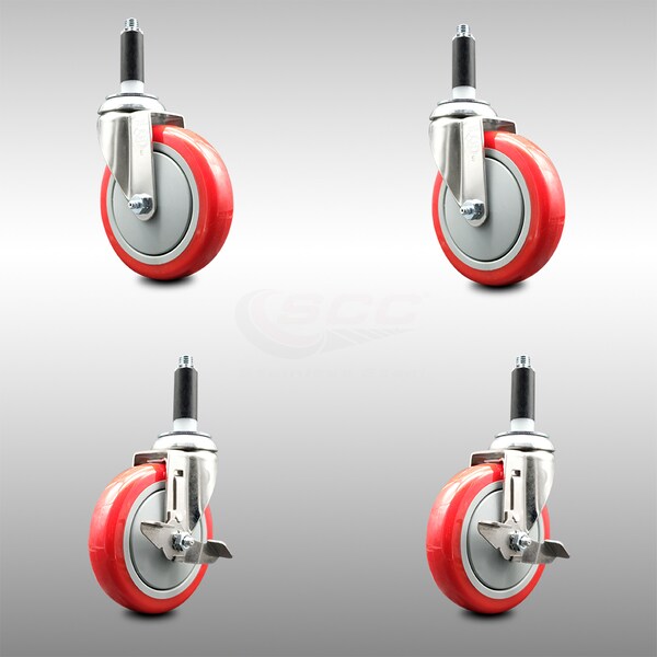 Service Caster 5 Inch 316SS Red Poly Swivel 7/8 Inch Expanding Stem Caster Brake SCC, 2PK SCC-SS316EX20S514-PPUBRED-2-TLB-2-78 - main